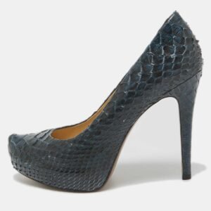 Alexandre Birman Navy Blue Python Leather Platform Pumps Size 40