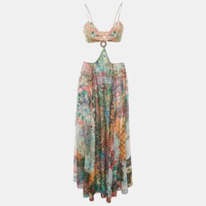 Alexis Green Sequin Embroidered Cut-Out Maxi Dress M