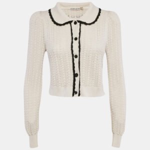 Alice + Olivia Ivory Wool Crochet Knit Goldie Button Front Cardigan S