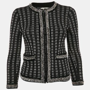 Alice + Olivia Black Georgia Embellished Tweed Jacket XS