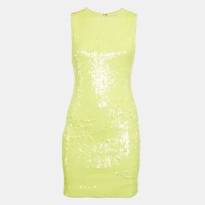 Alice + Olivia Yellow Sequin Embellished Stretch Mesh Mini Dress M