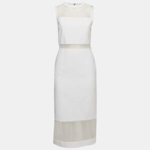 Alice + Olivia White Mesh and Crepe Sleeveless Sheath Dress M