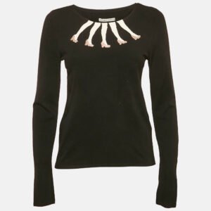 Alice + Olivia Black Intarsia Legs Jersey Long Sleeve Sweater M