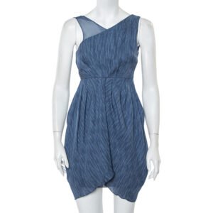 Alice + Olivia Blue Silk Asymmetric Draped Sleeveless Dress S