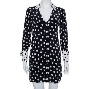 Alice + Olivia Black Polka Dot Crepe Shirt Dress S