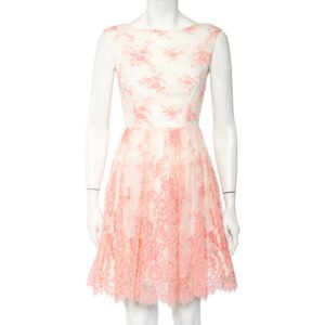 Alice + Olivia Off-White & Pink Floral Lace Sleeveless Mini Dress S
