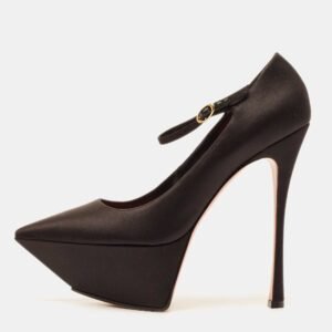 Amina Muaddi Black Satin Yigit Platform Pumps Size 41