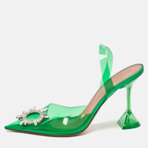 Amina Muaddi Green PVC Begum Crystal Embellished Slingback Pumps Size 41