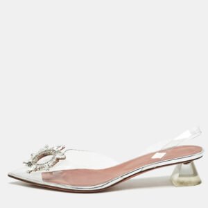 Amina Muaddi Silver PVC Begum Slingback Pumps Size 38