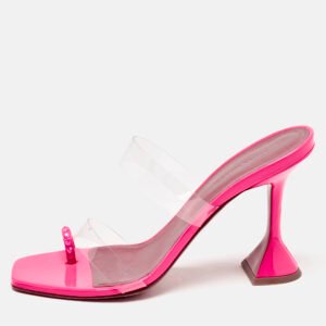 Amina Muaddi Pink Patent Leather and PVC Sami Slide Sandals Size 39
