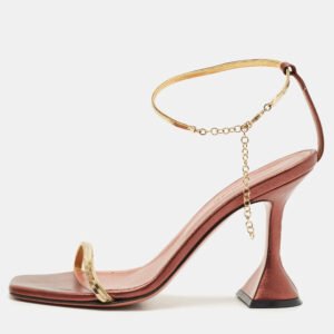 Amina Muaddi Pink/Gold  Leather Gid Ankle Strap Sandals Size 36