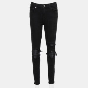 Amiri Black Denim Zipper Detail Distressed Jeans M