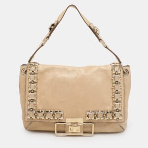 Anya Hindmarch Beige Leather Studded Flap Top Handle Bag