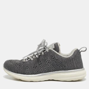 APL Silver/Grey Knit Fabric Runner Lace Up Sneakers Size 37