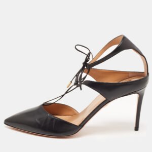 Aquazzura Black Leather Pointed Toe Ankle Strap Pumps Size 42