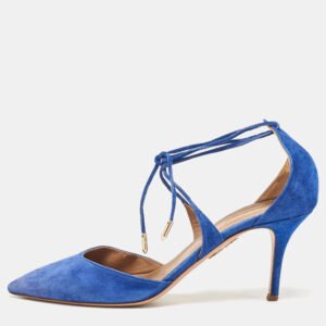 Aquazzura Blue Suede Matilde Ankle Wrap Pumps Size 40