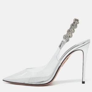 Aquazzura Transparent PVC Crystal Embellished Love Link Pumps Size 38
