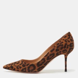 Aquazzura Brown Jaguar Print Suede Purist Pointed Toe Pumps Size 37