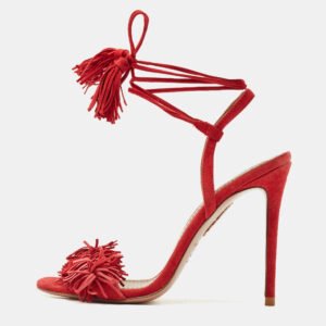 Aquazzura Red Suede Wild Thing Ankle Strap Sandals Size 35