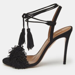 Aquazzura Black Suede Wild Thing Ankle Strap Sandals Size 36