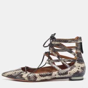 Aquazzura Two Tone Snakeskin Belgravia Ankle Tie Flats Size 36.5