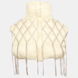 Area X Dingyun Zhang Cream Crystal Embellished Nylon Quilted Down Puffer Waistcoat M