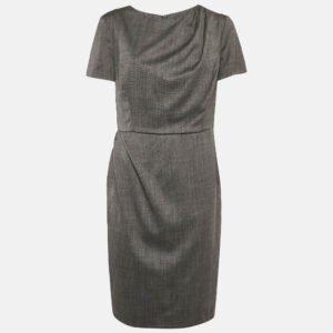 Armani Collezioni Grey Patterned Wool Sheath Dress M