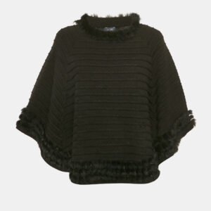Armani Jeans Black Rabbit Fur Trim Knit Poncho S
