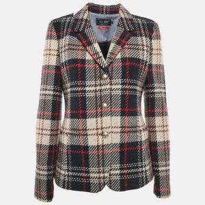 Armani Jeans Navy Blue/Multicolor Tweed Button Front Jacket M
