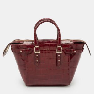 Aspinal of London Burgundy Croc Embossed Leather Marylebone Top Handle Bag
