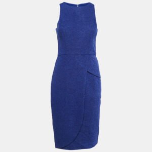 Badgley Mischka Blue Tweed Sleeveless Short Dress S