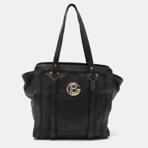 Baldinini Black Perforated Leather Logo Tote