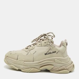Balenciaga Grey Faux Leather Allover Logo Triple S Sneakers Size 41