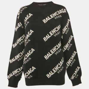 Balenciaga Black Logo Jacquard Knit Jumper L