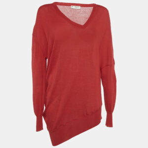 Balenciaga Red Knit V-Neck Sweatshirt L
