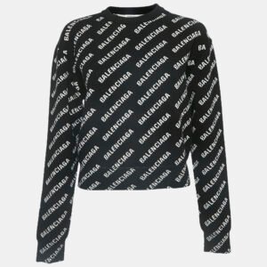 Balenciaga Black Logo Jacquard Knit Long Sleeve Sweater S