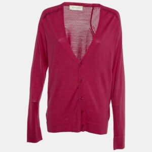 Balenciaga Pink Wool & Silk Knit Button Front Cardigan L