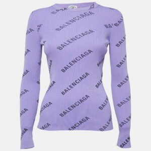balenciaga purple all-over print rib knit crewneck sweater m