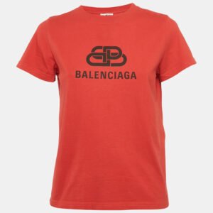 Balenciaga Red Logo Print Cotton Short Sleeve T-Shirt S