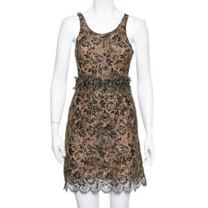 Balenciaga Black & Gold Lace Sleeveless Mini Dress S