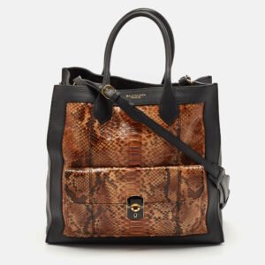 Balenciaga Black/Brown Leather and Python Padlock All Time Tote