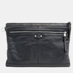 Balenciaga Black Leather Motor Clip Clutch Bag