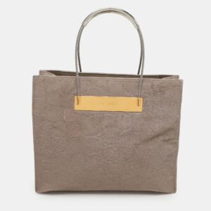 Balenciaga Grey Croc Embossed Calf Hair Small Cable Shopper Tote