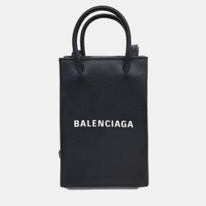 Balenciaga Black Leather shopping phone holder bag