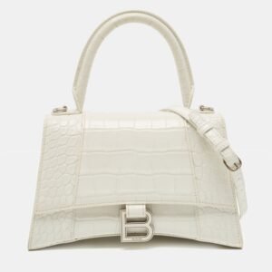 luxury-women-balenciaga-used-handbags-p1142044-1745240178-015 Balenciaga White Croc Embossed Leather Small Hourglass Top Handle Bag