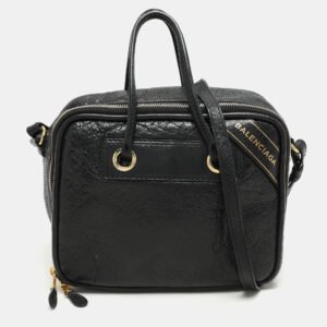 Balenciaga Black Crackle Leather Small Blanket Square Bag