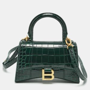 Balenciaga Green Croc Embossed Leather XS Hourglass Top Handle Bag