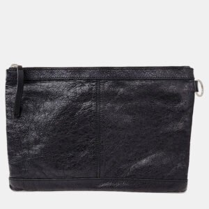Balenciaga Black Leather Motor Clip Clutch