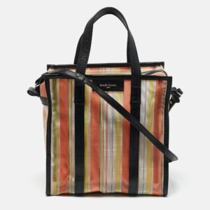 Balenciaga Multicolor Striped Mesh Nylon Small Bazar Shopper Tote