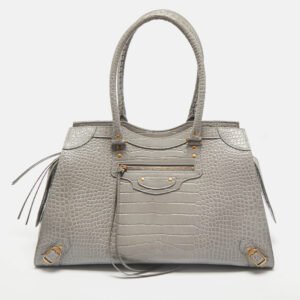 Balenciaga Grey Croc Embossed Leather Large Neo Classic Tote